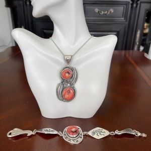 Genuine Coral 925 Sterling Silver Set